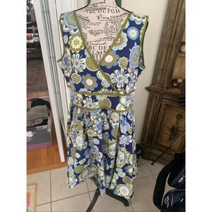 Scarlett Dress Womens Blue Floral Sheath Sleeveless Tank Cotton